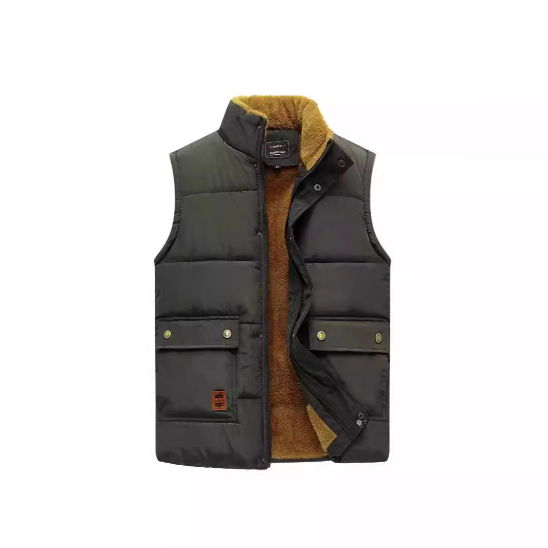 Herr Sleeveless Thermo Quiltad Väst med Cozy Teddy Inre Foder och Utanpåfickor