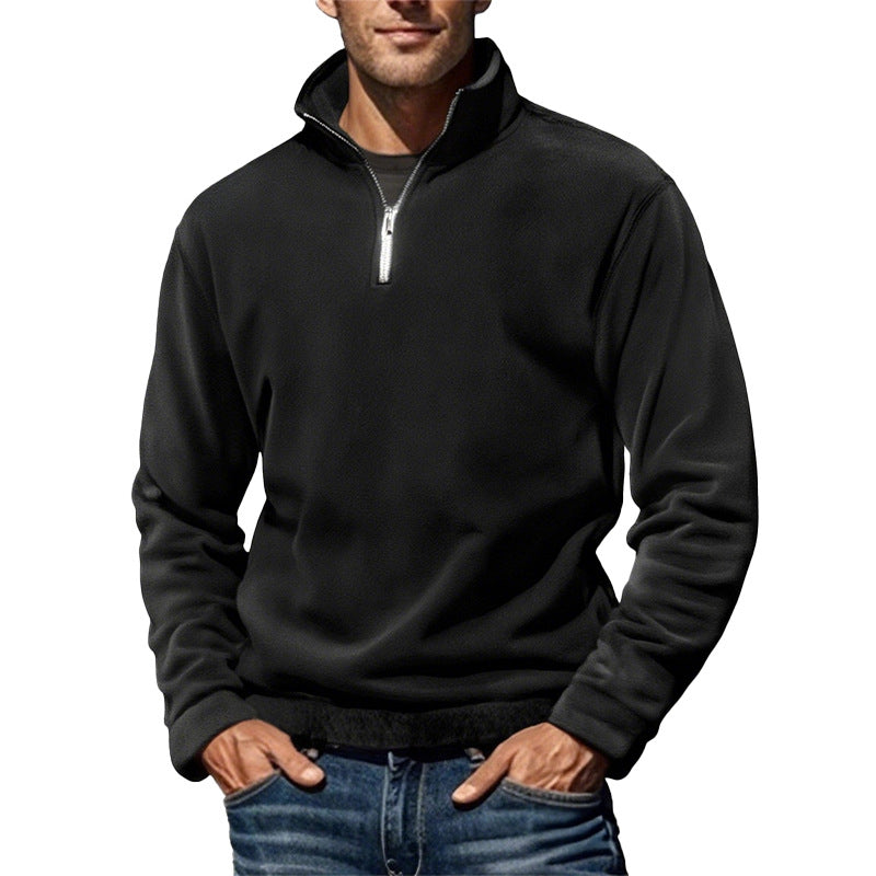 Herr Nano Fleece Halv Dragkedja Pullover med Ståkrage och Ribbstickade Muddar
