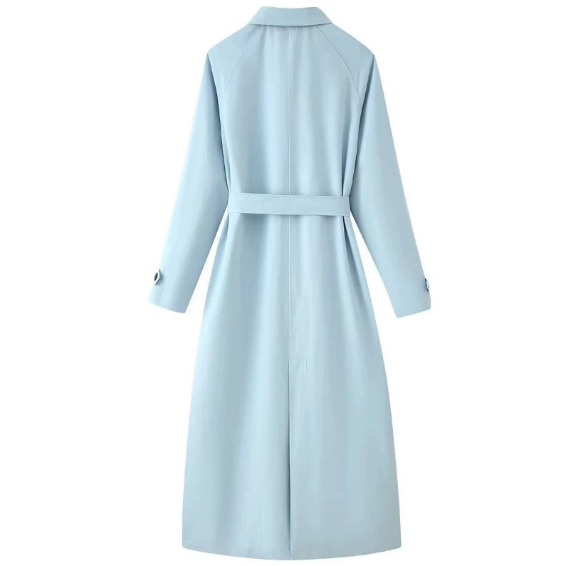 Dam Lätt Knee-Length Trenchcoat i Clean Look med Tie Waist och Dold Knapp Knäppning