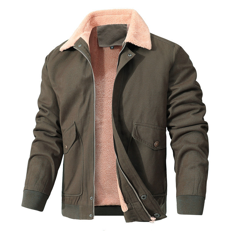 Herr Avslappnad Worker Blouson Tillverkad av Canvas med Warming Teddy Fleecefoder och Dold Fram Dragkedja