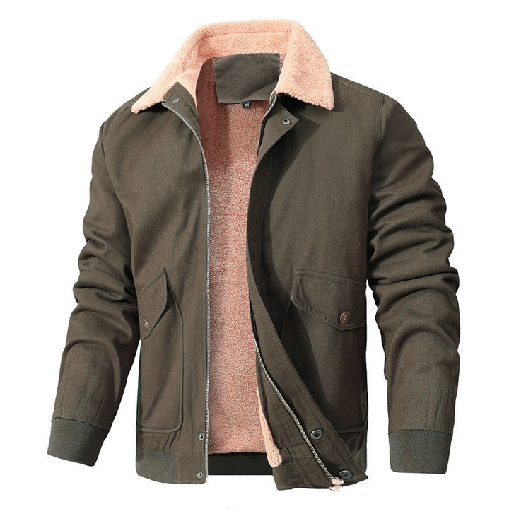 Herr Avslappnad Worker Blouson Tillverkad av Canvas med Warming Teddy Fleecefoder och Dold Fram Dragkedja
