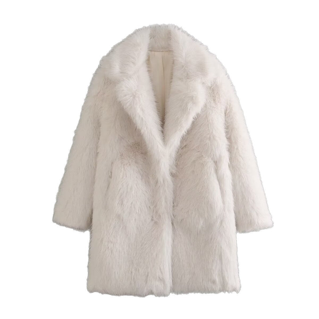 Dam oversize Faux Fur kappa med Generous Shawl krage och Hidden fickor