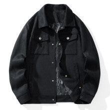 Herr Suede-Look Trucker Jacka med Quiltad Foder och Lock Fickor