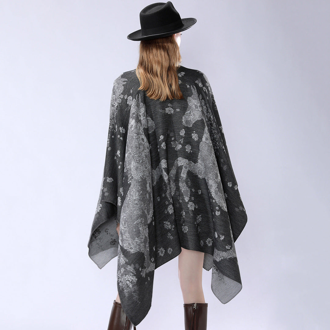 Dam oversized wrap poncho i kimono stil med fine jacquard tyg
