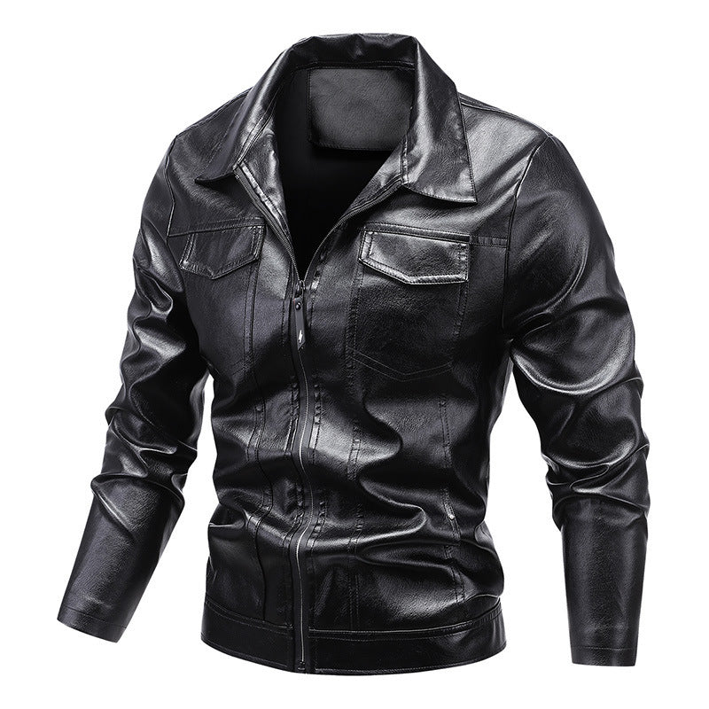 Herr Slim-Fit Konstläder Blouson i Retro Aviator Look med Skjorta Krage