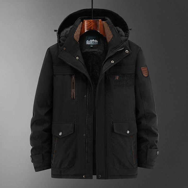 Herr Robust Vadderad Fält Parka med Teddyfoder, Huva, och Multi-Functional Fickor