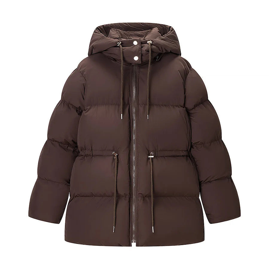 Dam vadderad quiltad jacka med huva, drawstring waist och two-way dragkedja