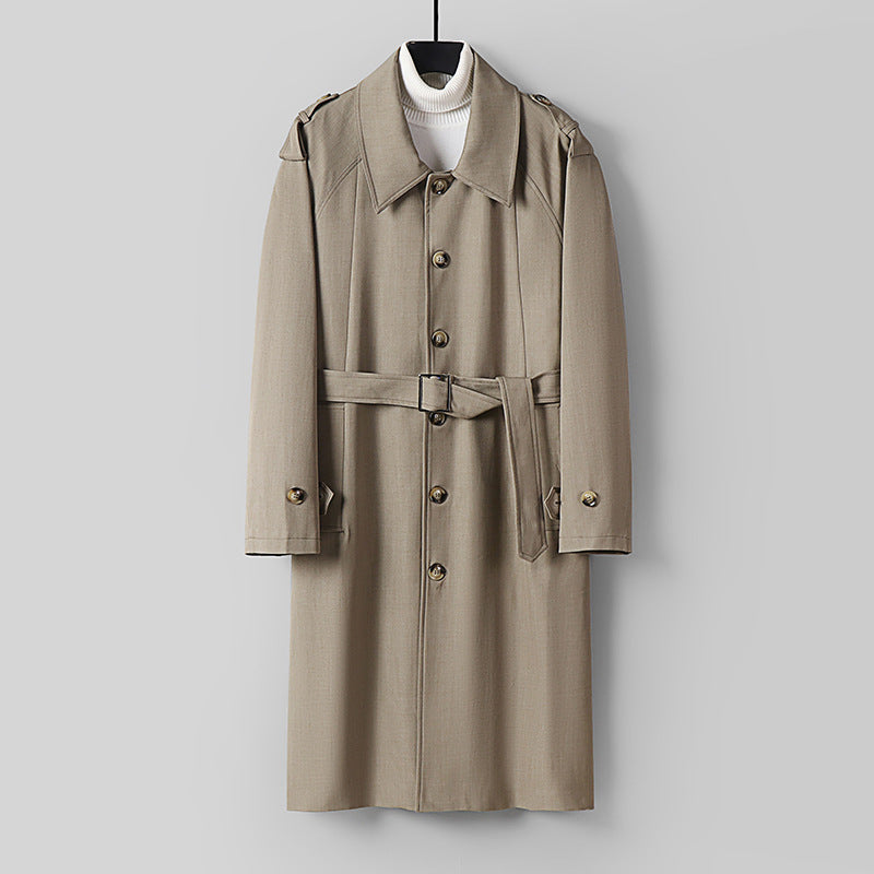 Herr Simple Twill Trench Kappa med Justerbar Midja Bälte och Axel Patches