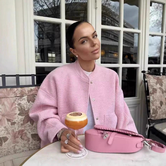 Dam 70+ Oversize Teddy-Fleecejacka med Stå Krage och Patch Fickor
