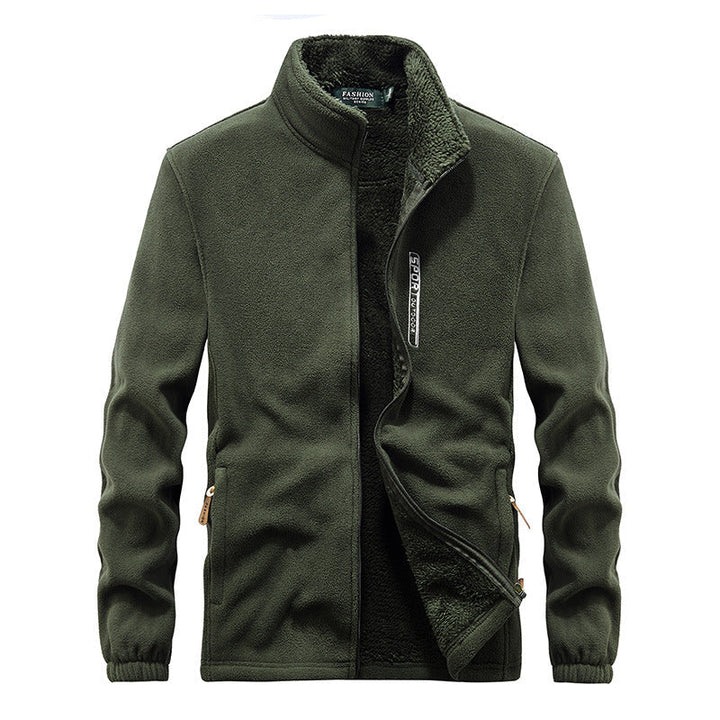 Herr Thermo Fleece Jacka med Double-Layered Sherpa Inre Foder och Standing Krage