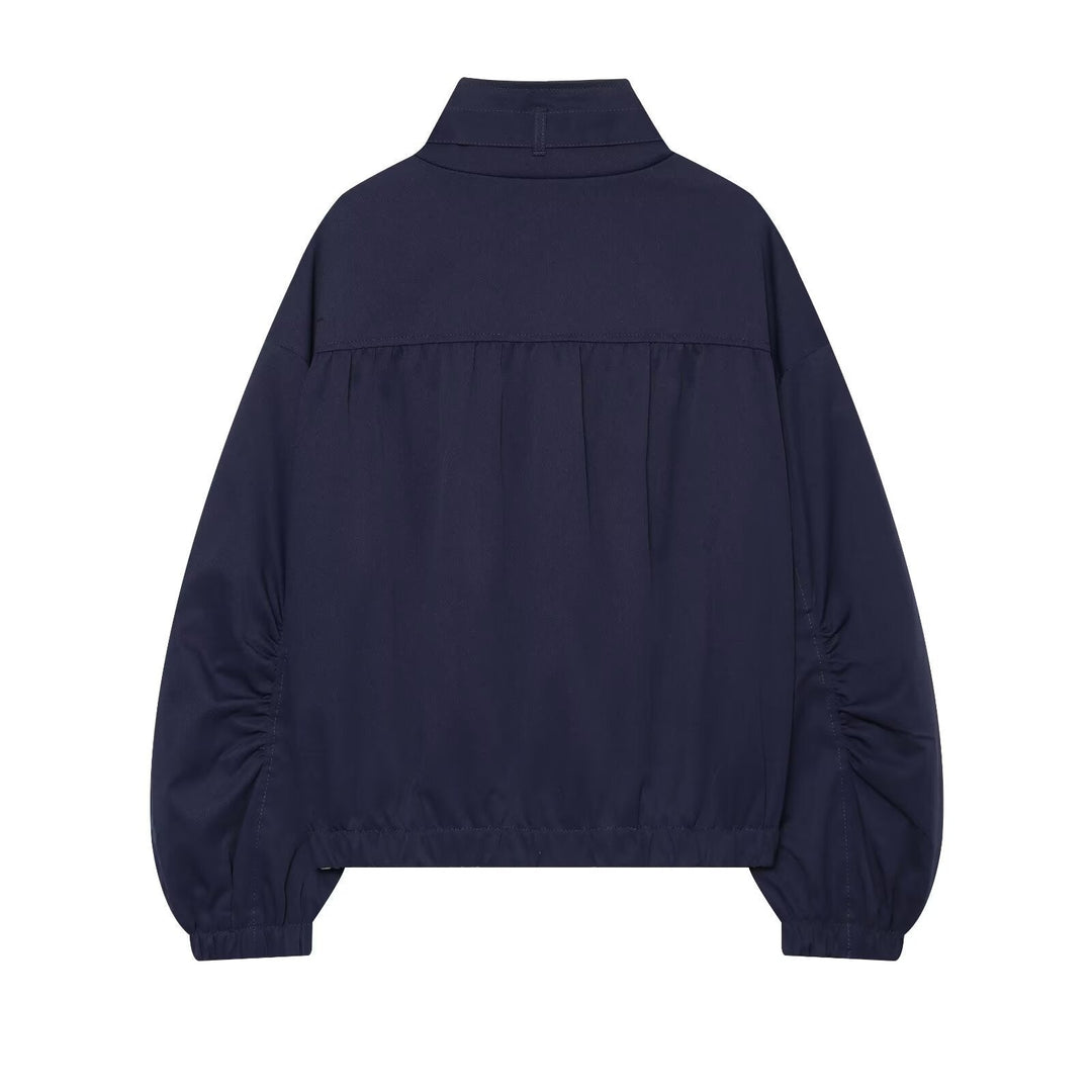 Dam Kort Nylon Blouson med Hög Stå Krage och Gathered Balloon Ärmar