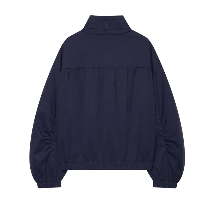 Dam Kort Nylon Blouson med Hög Stå Krage och Gathered Balloon Ärmar