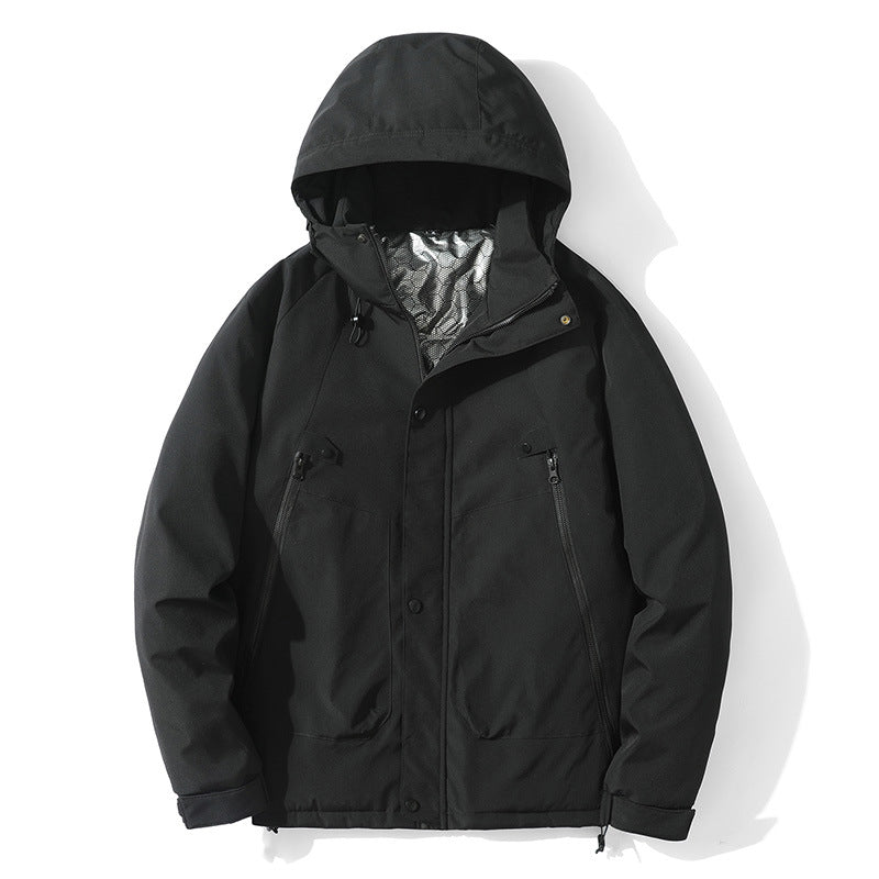 Herr lätt med huva Jacka tillverkad av softshell med värmande foder och Minimalistisk Dragkedja Fickor