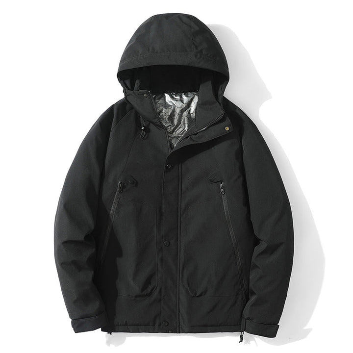 Herr lätt med huva Jacka tillverkad av softshell med värmande foder och Minimalistisk Dragkedja Fickor