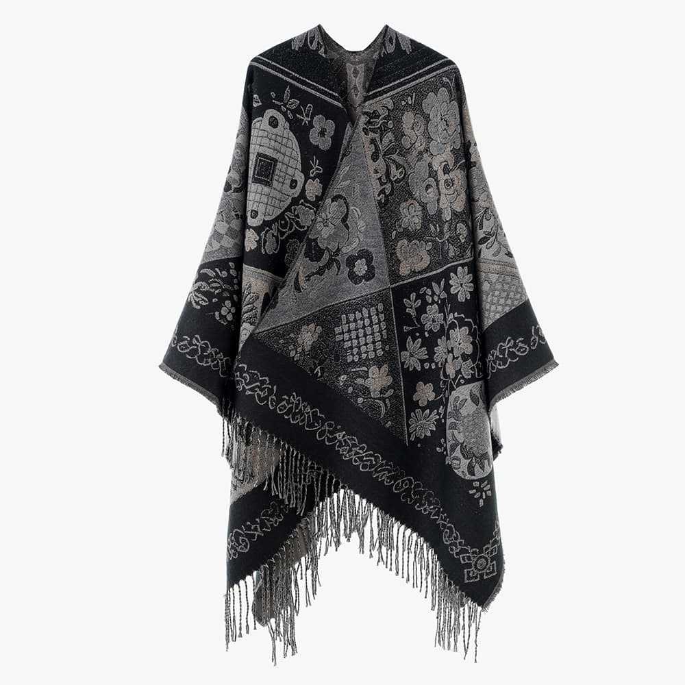 Dam Jacquard-Woven Fringe poncho i Tapestry look