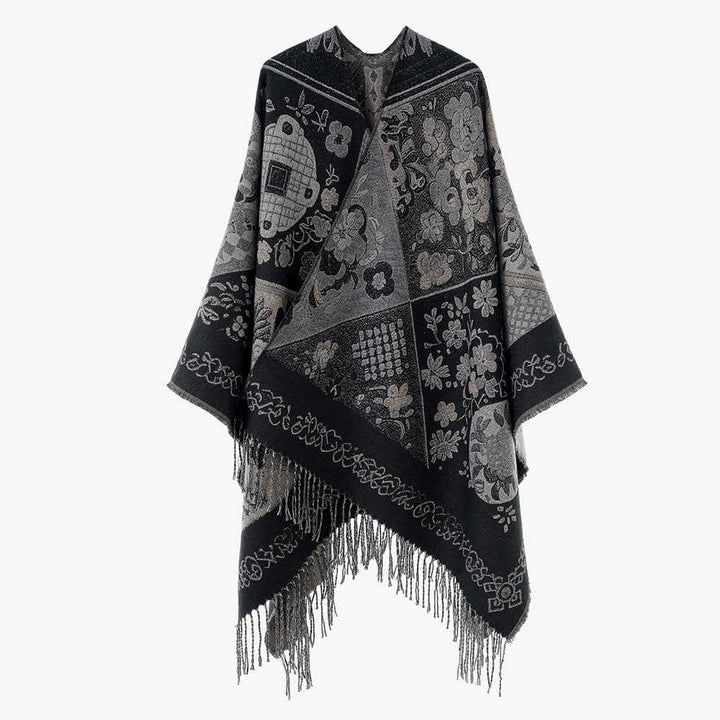 Dam Jacquard-Woven Fringe poncho i Tapestry look