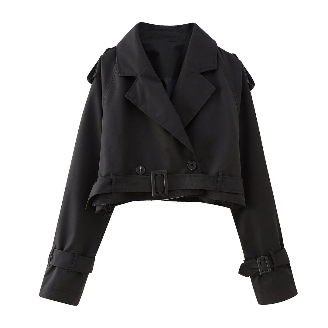 Dam kort trenchcoat med midjebälte, Epaulettes, och justerbar ärm Straps