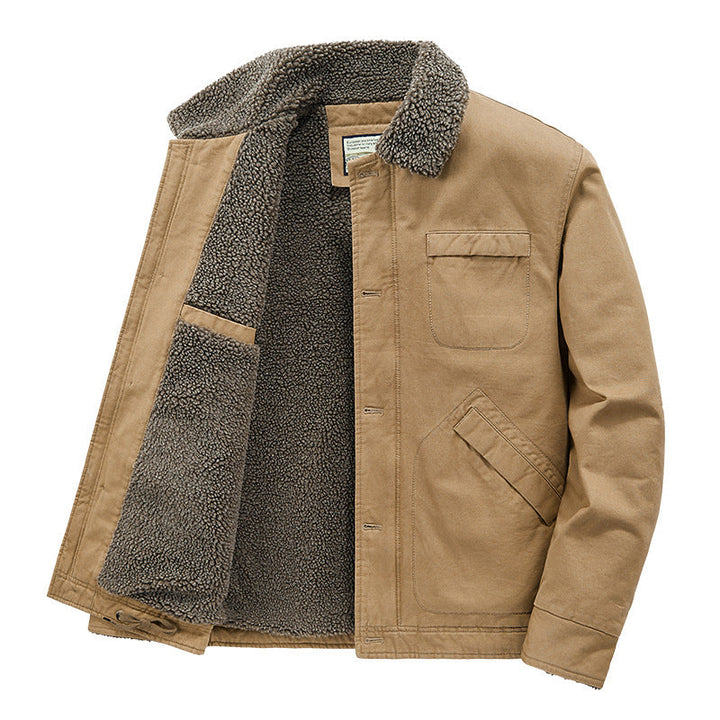 Herr Insulated Canvas Work Jacka med Sherpa Foder och Skjorta Krage