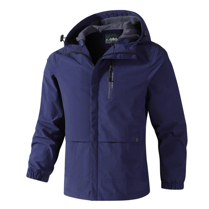Herr vattentät softshell regnjacka med huva, Bröst Dragkedja och Fleece Inner Krage