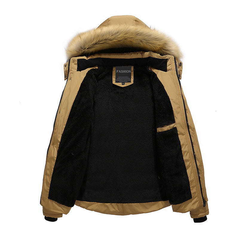 Herr Termisk Parka i Urban Utomhus Stil med Uttagbar Faux Fur Huva och Microfleecefoder