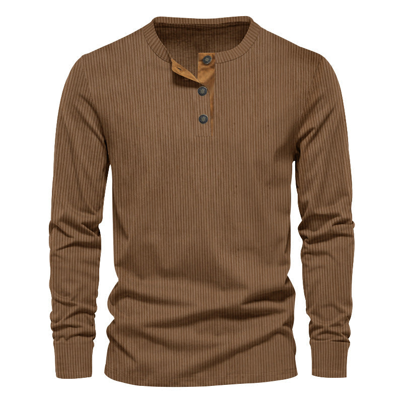 Herr Stickad Termisk Henley med Contrast Knapplist och Ribbstickade Muddar