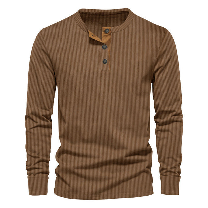 Herr Stickad Termisk Henley med Contrast Knapplist och Ribbstickade Muddar