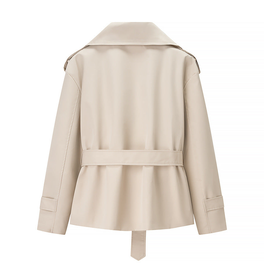 Dam shortened double-breasted trenchcoat med tie bälte axel flaps och cuff fasteners