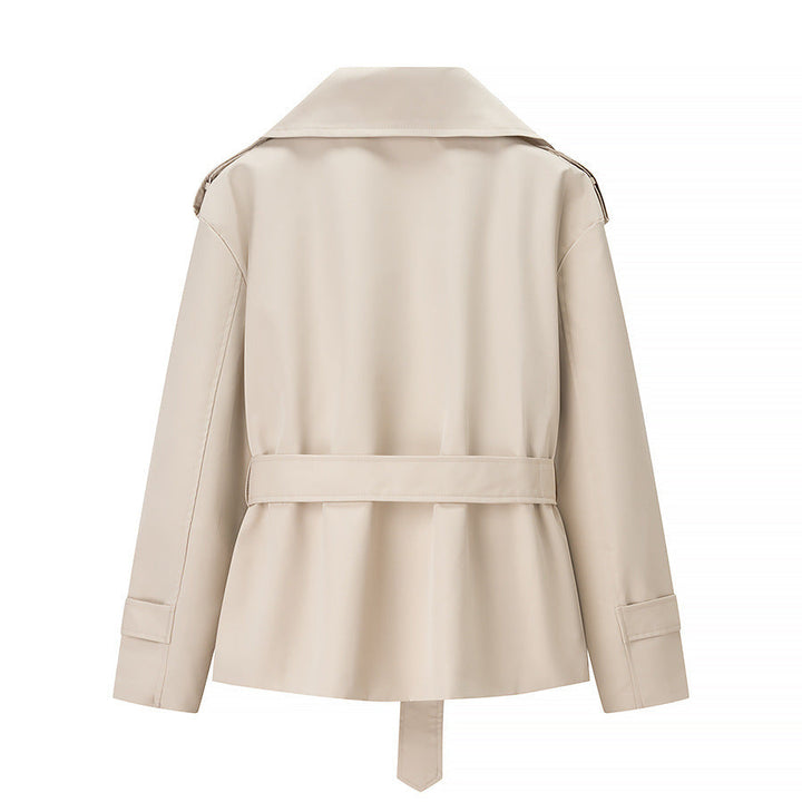 Dam shortened double-breasted trenchcoat med tie bälte axel flaps och cuff fasteners