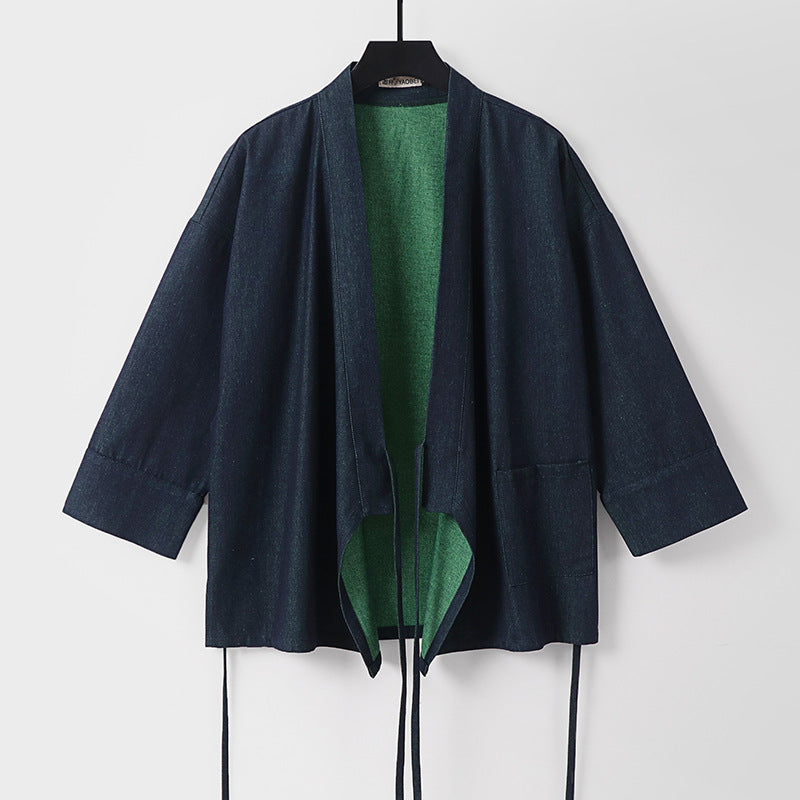 Dam lätt två-Tone Kimono jacka med Ties och kontrasterande inner foder