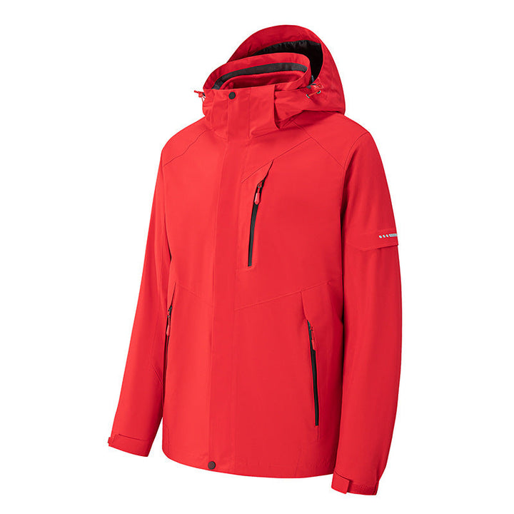 Herr Vattentät Three-Layer Softshell Utomhus Jacka med Justerbar Huva och Welded Dragkedjor