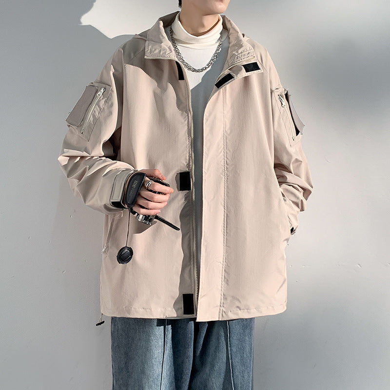 Herr two-lager softshell overlay jacka med huva, vind och vatten avvisande membran och justerbar fåll