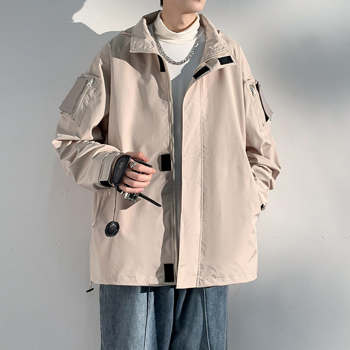 Herr two-lager softshell overlay jacka med huva, vind och vatten avvisande membran och justerbar fåll