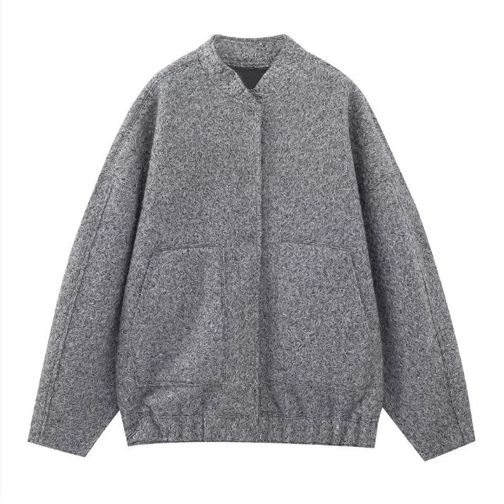 Dam 70+ Oversize Teddy-Fleecejacka med Stå Krage och Patch Fickor