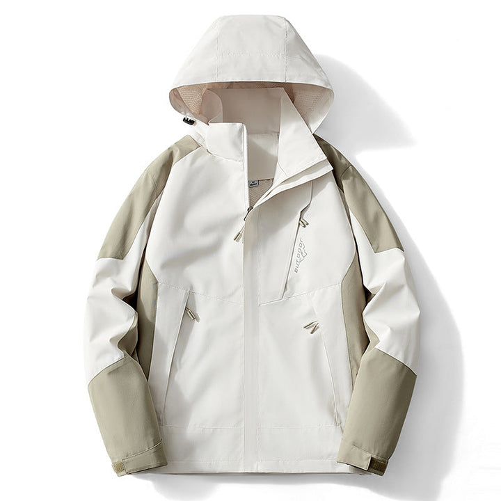 Herr Colorblock softshell Trekker Jacka med huva, dold dragkedjas och sidofickor