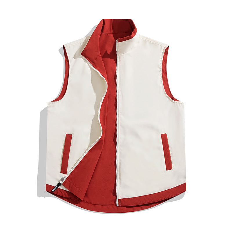 Unisex Reversible vadderad väst med hög krage, vindtät Outer lagerplagg och Contrasted innerfoder