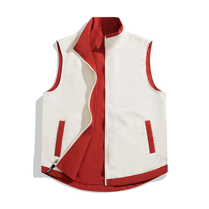 Unisex Reversible vadderad väst med hög krage, vindtät Outer lagerplagg och Contrasted innerfoder