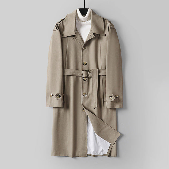 Herr Simple Twill Trench Kappa med Justerbar Midja Bälte och Axel Patches
