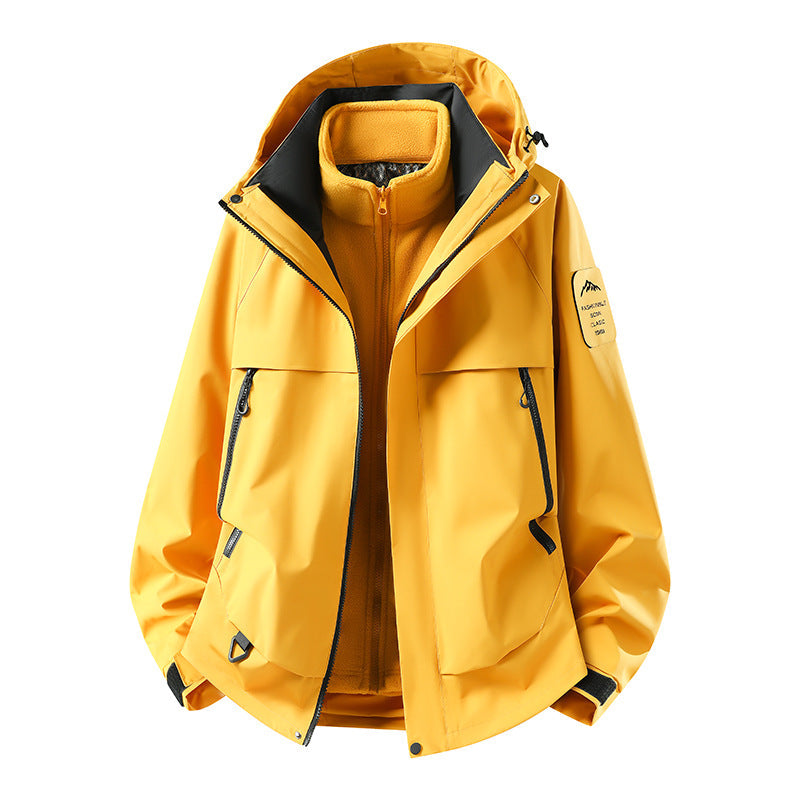Herr modular vattentät utomhusjacka med avtagbar fleece inner jacka, huva, och fickor med dragkedja