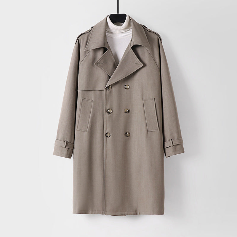 Herr Mid-Length Oversized Trench Kappa med Dubbel Knapp Slå och Axelklaffar