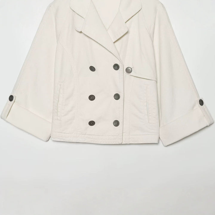 Dam Kort Double-Breasted Trench-Cape med Wide Krage och Three-Quarter Ärmar