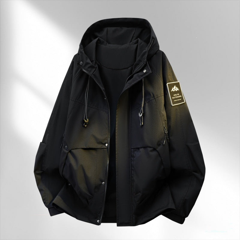 Herr Oversize Funktion Frilufts Jacka med Huva, Vadderad Foder &amp; Multifunktionell Fickor