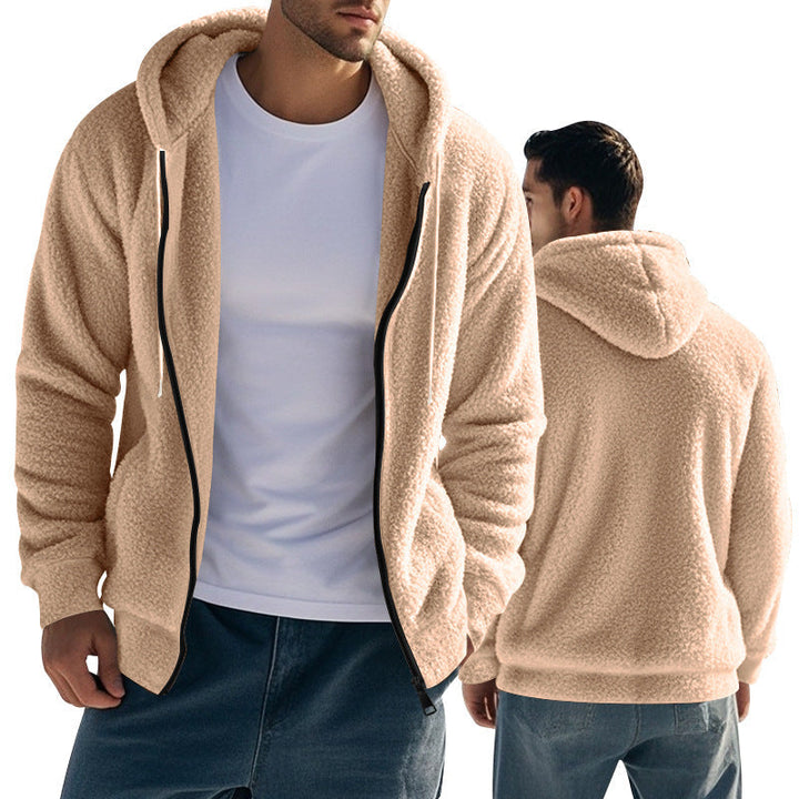 Herr Nan Sherpa Fleece Jacka med Huva med Hel Dragkedja och Hidden Sidofickor