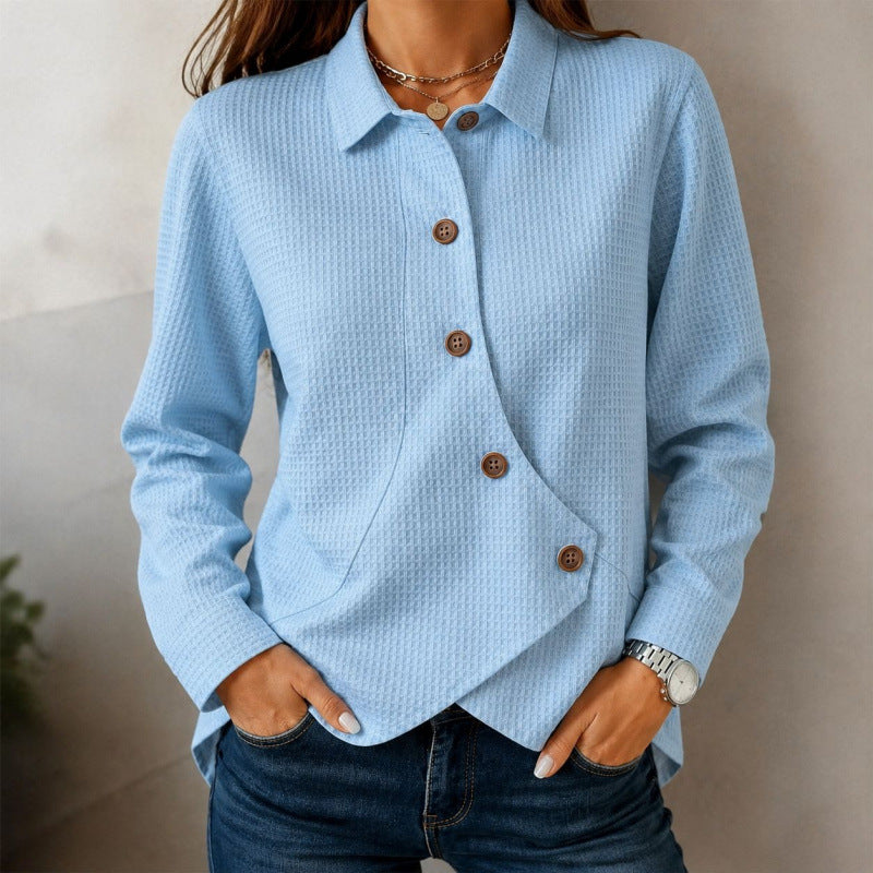 Dam structured waffle shirt jacka med asymmetrical knäppning och side pocket