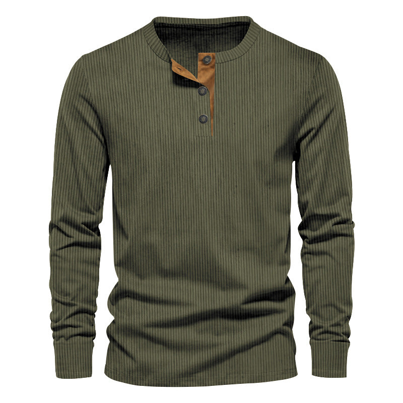 Herr Stickad Termisk Henley med Contrast Knapplist och Ribbstickade Muddar