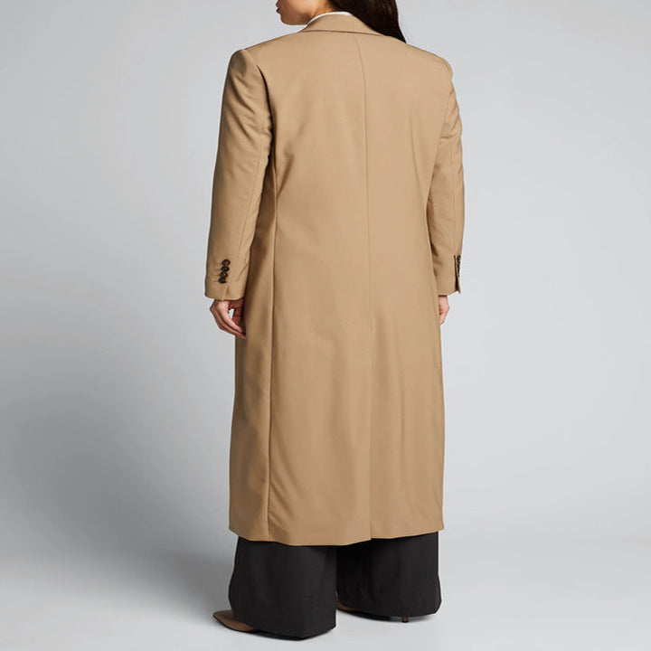 Dam Maxi lång Single-Breasted lång kappa in minimalistisk trench stil med mjuk Draping