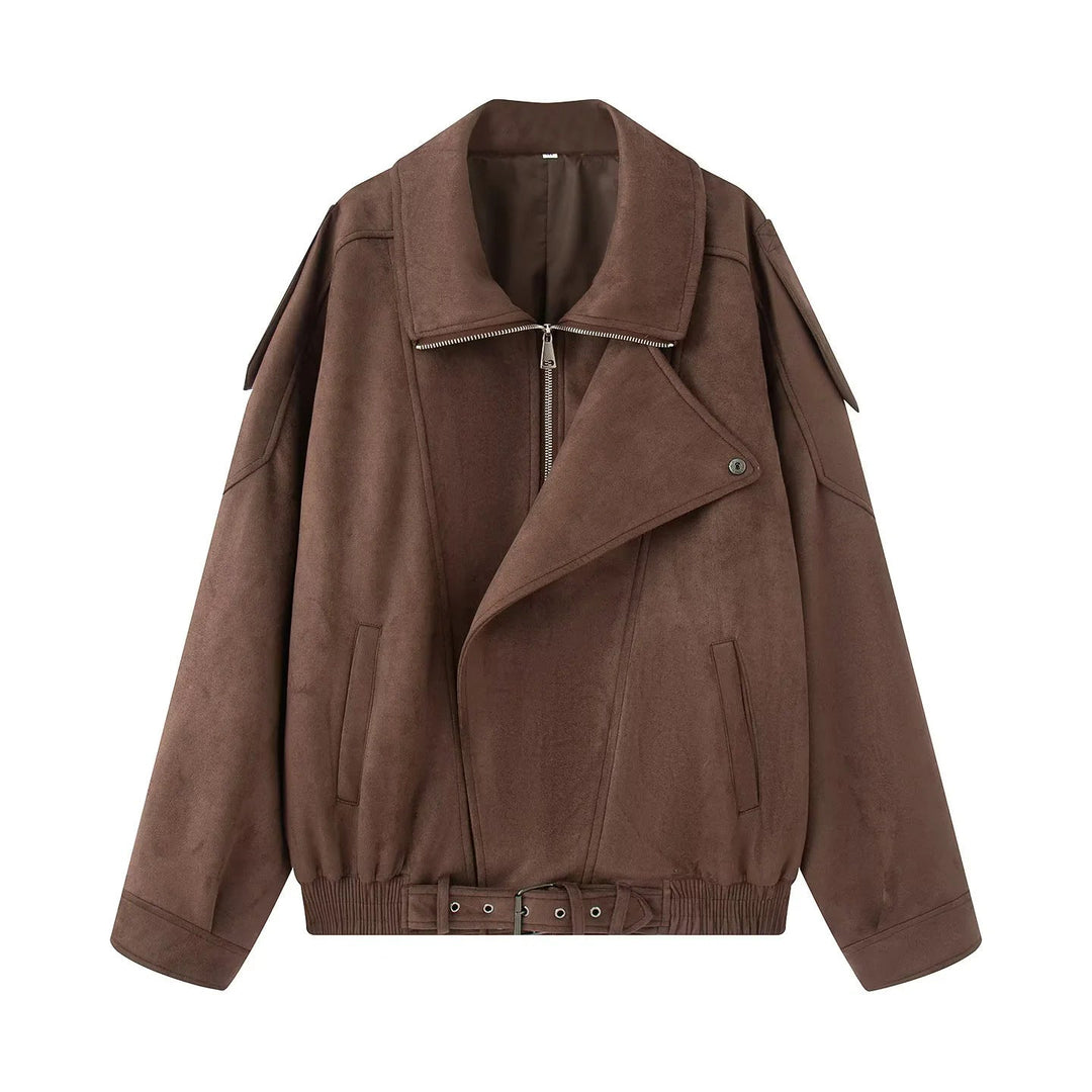 Dam oversized blousonjacka i velour look med bred sjalkrage, drawstring waistband och bälte