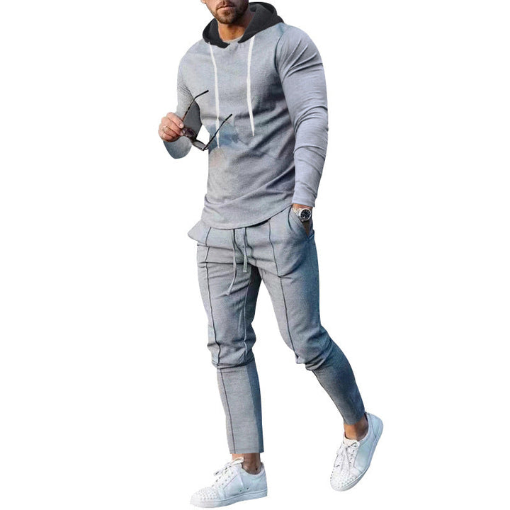 Herr Two-Piece Luvtröja Lounge Set med Smal Passform Luvtröja och Tapered Joggingbyxor