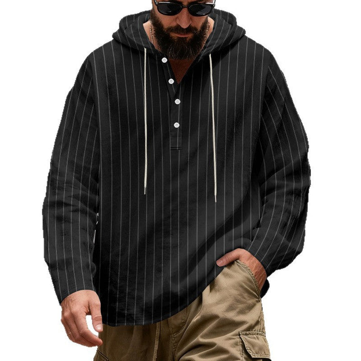 Herr Lätt Luvtröja Henley Skjorta med Fin Pinstripes