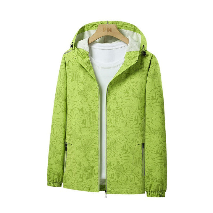 Herr lätt med huva Windbreaker med Botanical Heltäckande Tryck och elastiska muddar