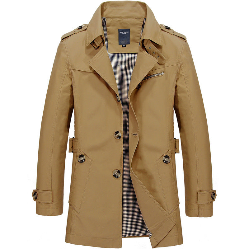 Herr Short Double-Breasted Trenchcoat med Lapel Krage, Epaulets och Rutig Foder